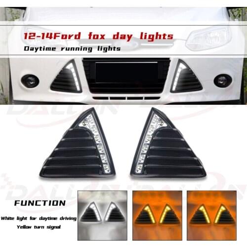 1 Set For Ford Focus 3 MK3 2012 2013 2014 DRL Daytime Running Lights LED Daylight Fog lamp waterproof with dimming turn signals