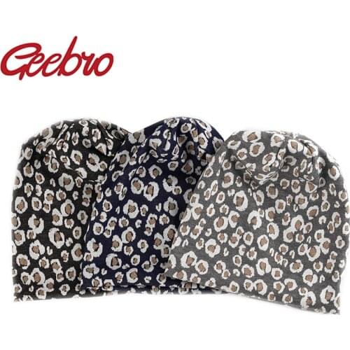 Geebro Retro Autumn Spring Leopard Fashion Hats Women Men Beanie Warm Unisex Striped Hat Casual Knitted Skullies Beanies