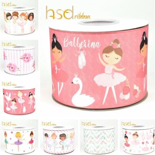 HSDRibbon free shipping 3" 75mm heat transfer printed girl dancer series Grosgrain Ribbon 50Yards per Roll