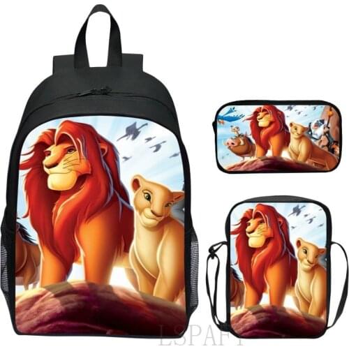 Disney Cute Kids School Bag Sets Cartoon The Lion King Bookbags for Children Cartoon Simba Print Schoolbags Mochila