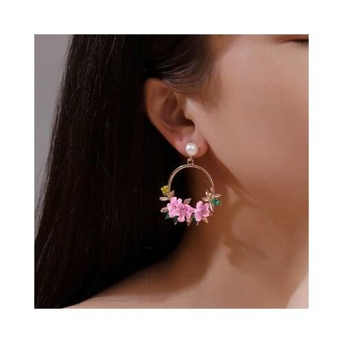 Korean Hot Fashion Jewelry Fresh Cute Hook Drop Oil Flower Stud Earrings Crystal Earring for Women