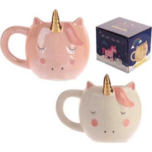 New Unicorn Mug 300mL Rainbow Horse Unicorn Mugs Cup Cuteness 3D Unicorn Ceramic Coffee Mug Gold/Copper Stereo Cute Unicorn Cups
