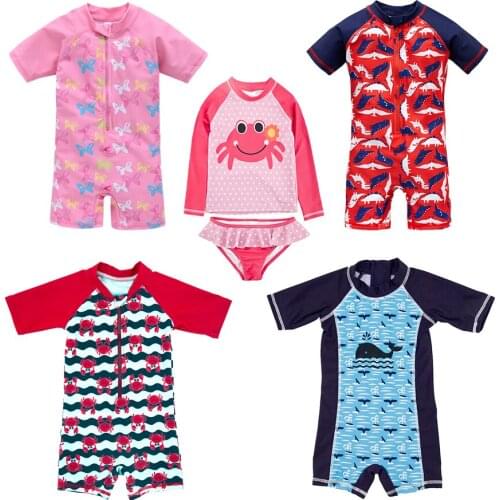 2021 Baby Boy Girls Swimwear Infant Kids Bathing Suit for Boys Shark Dinosaur Anchor Short Sleeve One Pieces Childrens Swimsuit