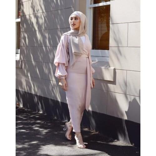 Bubble sleeves Muslim dress abayas irregular abaya dubai islamic 4 colors was thin abayas with belt wq823 dropship