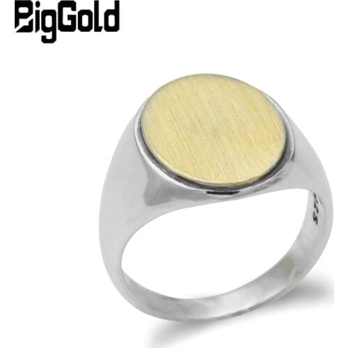 925 Sterling Silver Men Ring Gold Color Oval Brushed Surface Vintage Ring Simple Design for Men Women Lovers Fashion Jewelry