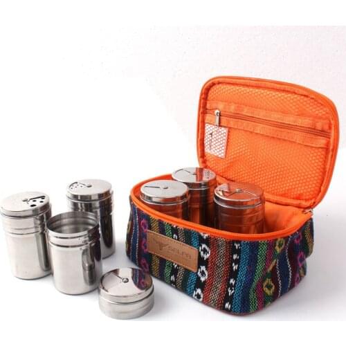 6pcs Camping Seasoning Bottle Outdoor Barbecue Seasoning Pot Set Stainless Steel Portable Kitchen Seasoning Bottle Seasoning Pot