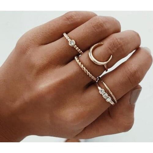 5pcs/set Ethnic Rings Set Gold Color Moon Classic Knuckle Rings Boho Punk Jewelry For Women Daily Midi Finger Ring Jewelry
