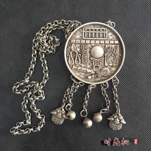 Antique miscellaneous collection ancient silver lock piece fine-grained silver lock piece pendant special offer,Free shipping