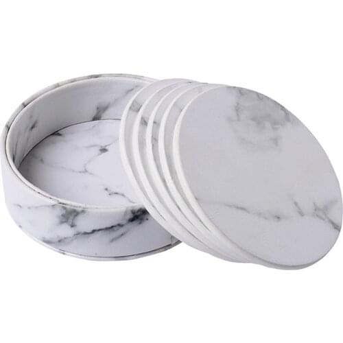 Practical 6 Pcs Coasters Marble Pu Leather Round Heat Insulation Table Placemat Drink Coasters Cup Mats For Home Table Kitchen D