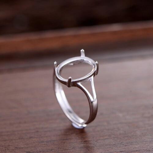 Ring Blank(10x14mm Oval Blank) Adjustable Sterling Silver Ring Base Long-Lasting White Gold Plated 925 Silver Ring Setting R778B