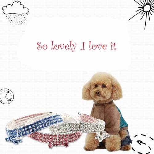 Bling Crystal Dog Collar Diamond Puppy Pet Shiny Full Rhinestone Necklace With Bone Collars For Pet Little Dogs Supplies S/M/L