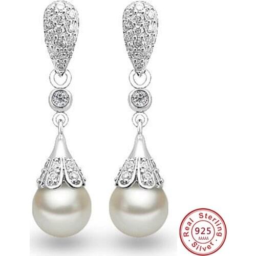 Classic 925 Sterling Silver Clear Crystal Long Drop Earrings Teardrop Bridal Party Wedding Jewelry for Women Wholesale