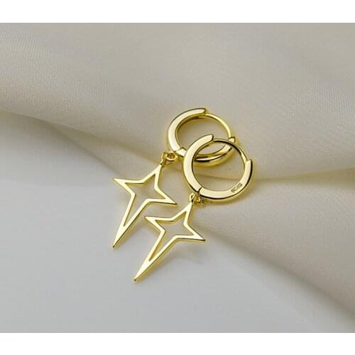 18K Gold Office Lady Star shape Dangle Earring Jewelry Smooth Party Wedding Drop Earrings for Women Girlfriend Birthday Gift
