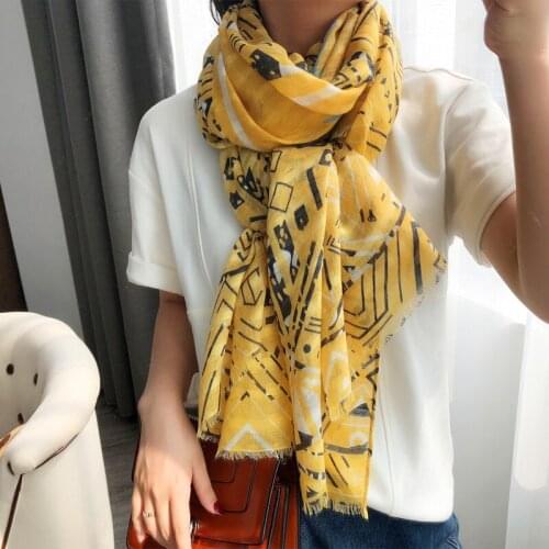 Women Luxury Yellow Letters Design Viscose Shawl Scarf Fashion Female Large Poncho Shawls Bandana New Foulard Pashmina Scarves