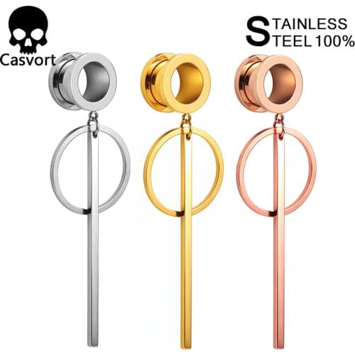 Casvort 2pcs piercing stainless steel dangle ear plugs and tunnels body jewelry screw ear gauges pair selling expander