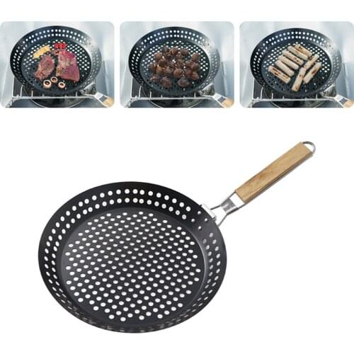 Outdoor Folding BBQ Non-stick Frying Pan Round Barbecue Tray Ovenware Picnic Round Baking Pan Holes Grill Tray Plate For Camping