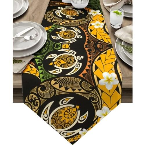 Ethnic Polynesian Texture Flower Modern Table Runner Wedding For Party Event Home Decoration Table Cover Mat Decor Accessories