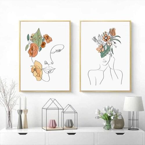 Modern Nordic Line Woman Posters And Prints Simple Color Leaf Canvas Painting Print Living Room Home Decorative Wall Art Picture