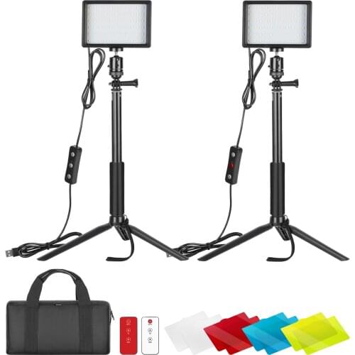 Neewer 2 Packs LED Video Light with Remote Control - Dimmable 5600K USB Video Light with Tripod Stand/Color Filters for Tabletop