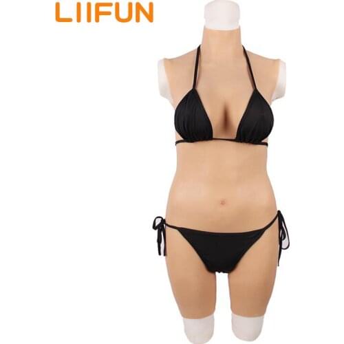 Liifun D Cup 3-point Silicone False Breast Forms Fake Vagina Bodysuit Artificial Boobs for Crossdresser Drag Queen Shemale