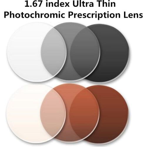 1.67 index Photochromism lens Ultra Thin Aspheric Photochromic Lens Prescription Myopia Presbyopia Sunglasses Lens UV400