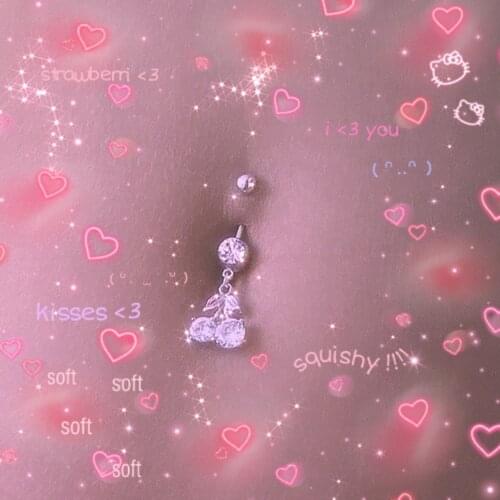 Y2K Crystal Cherry Hear Dangled Navel Ring Body Piercing Metal Simple Fashion Charms Body Jewelry 90s Style Friendship Gift 2021