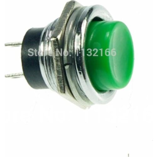 Green Hole 16mm 2 Pin SPST NO Momentary Push Button Switch