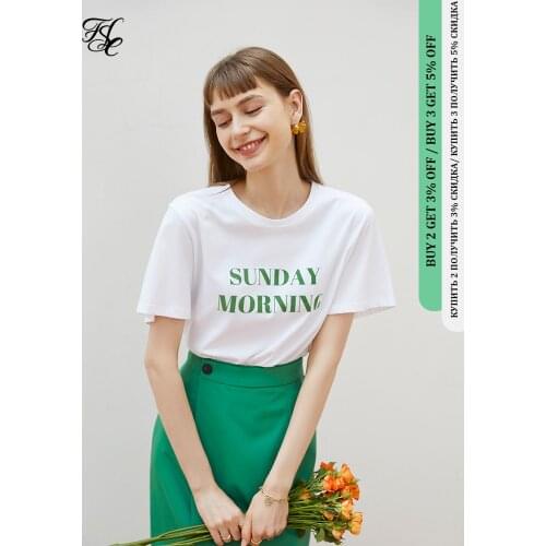 FANSILANEN Office Lady White Letter Print T-shirt Women Summer 2021 New Loose 100% Cotton Short Sleeve White Tops Clothes Women