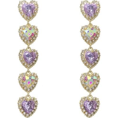 6 pair / lot wholesale fashion jewelry metal rhinestone crystal heart tassel earrings for women