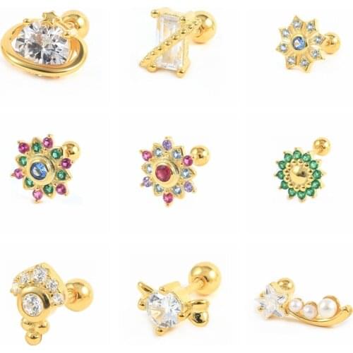 CANNER 100% 925 Sterling Silver Tiny Studs Earrings For Women Girls INS candy Color zircon spiral cartilage Earrings oorbellen