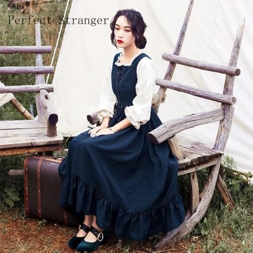 High Quality Princess Style 2021 Autumn Winter New Arrival Square Collar Lantern Sleeve Woman Long Cotton Dress