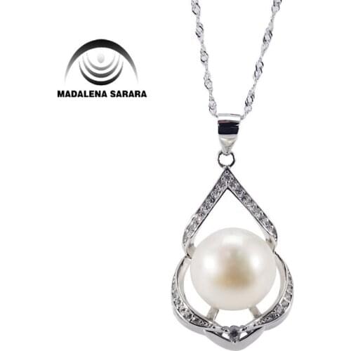 MADALENA SARARA 10-11mm AAA Freshwater Pearl Semi Round Simple Style Sterling Silver 925 Chain Necklace AAAA CZ inlaid