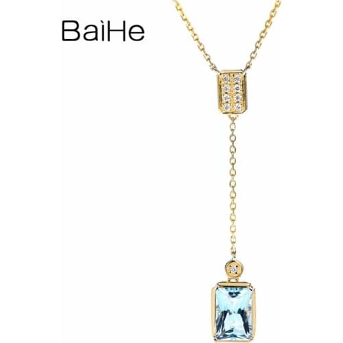 BAIHE Solid 18K Yellow Gold 1ct Natural Aquamarine Wedding Women Trendy Fine Jewelry Exquisite vintage tassel Gift Necklaces