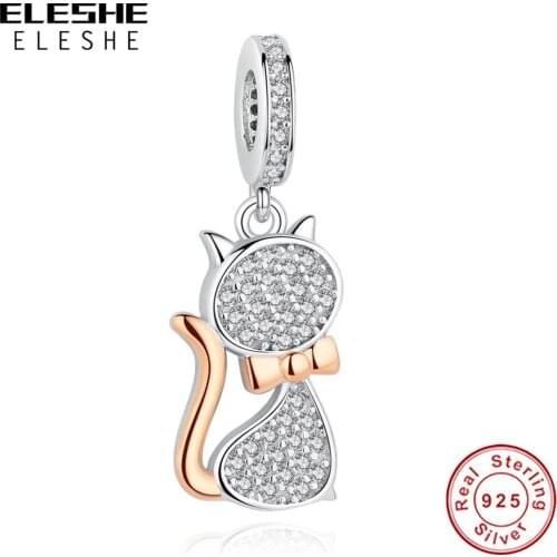 100% Real 925 Sterling Silver Lovely Cat Charm Beads Fit Original Bracelet Pendant Authentic DIY Jewelry Gift