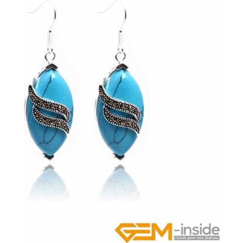 16x32mm Rhombus Stone Beads Tibetan Earrings Jewelry Long Earrings Female Valentine Gift Wholesale