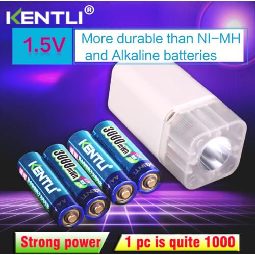 4pcs KENTLI 1.5v 3000mWh Li-polymer li-ion lithium rechargeable AA battery batteries + 4 slots Charger with LED flashlight