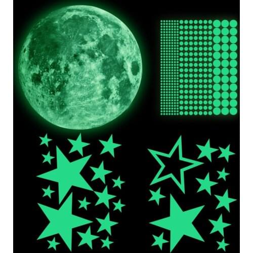 435pcs Luminous Moon Stars Dot Wall Sticker Glow In The Dark decal Baby Kids Bedroom Home Decor Color 3D Stars Fluorescent 2020