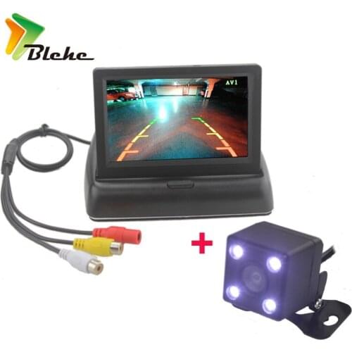 Blchc 4.3"color TFT LCD Foldable Display Car Rear View Monitor + 4 LED HD Lights Night Vision Reversing Backup Parking Camera