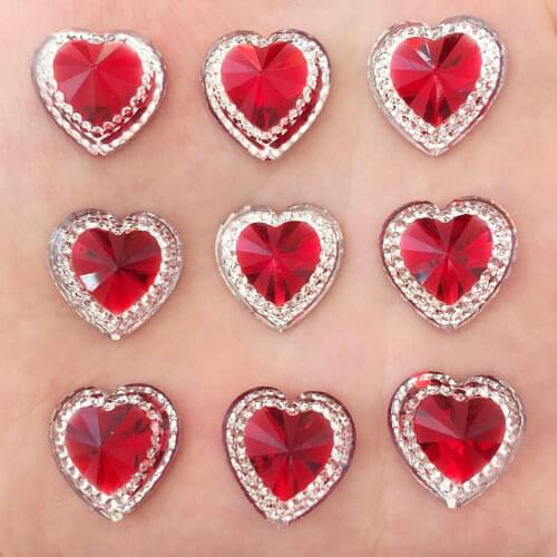 DIY 50PCS Shiny 14mm Resin Red Heart Flatback Rhinestone Scrapbook Wedding Applique Ornaments SF932