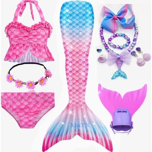 The Little Mermaid Tails Can Add Monofin Swimwear for Kids Swimsuit Fantasy Beach Bikini Halloween Cosplay Costumes