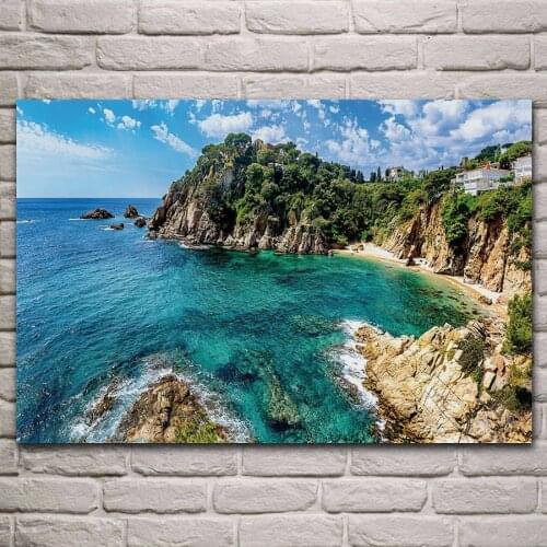 Beautiful Costa Brava sea coast Spain nature landscape living room home decor art print wood frame fabric poster KJ359