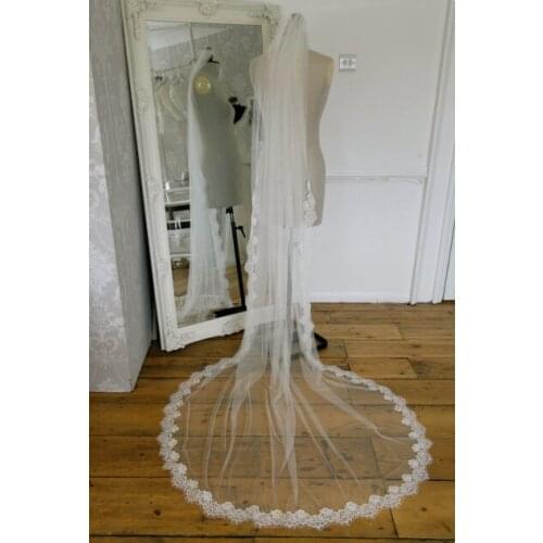 Lace wedding veil, cathedral length lace veil, white or ivory lace veil, single layer bridal veil