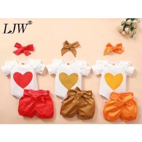 2021 female baby summer love wave point short-sleeved clothing climb + wave point short pants three-piece childrens clothing
