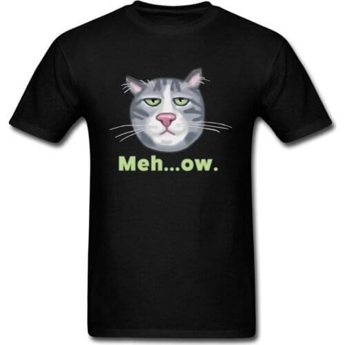 Mens T Shirt Meh...ow Unimpressed Funny Bored Cat Party T-Shirt for Men 100% Cotton ostern Day Tops & Tees Discount Clothes
