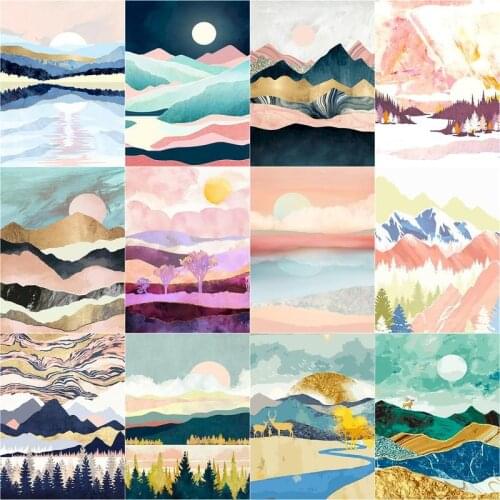 RUOPOTY Scenery DIY Oil Painting By Numbers For Adults Children Sunrise Mountain Landscape Picture By Number Frame DIY Gift
