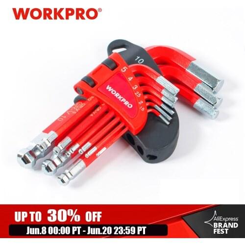 WORKPRO 9PC Short Arm Ball Point Key Set Hex Key Wrenches Allen Key Socket Spanner For bicycle Repair Tool Set