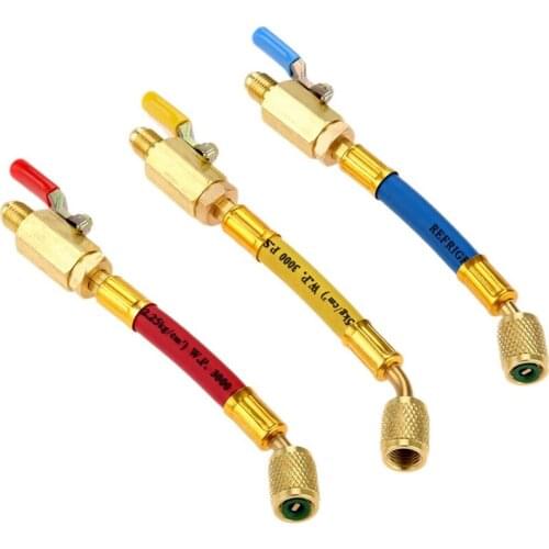AT69 -R134A R410A R22 R12 Charging Hoses and Ball Valve Kit Coded Hoses Ball Valve 1/4Inch SAE Thread for AC HVAC Maintenance