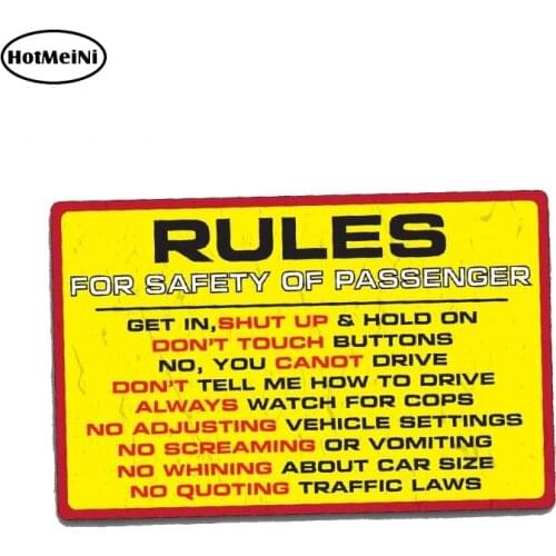 HotMeiNi 13cm x 9.5cm RULES SAFETY Sticker Decal Funny Car Truck 4X4 Offroad 4WD Dirt JDM Race Waterproof Car Stickers