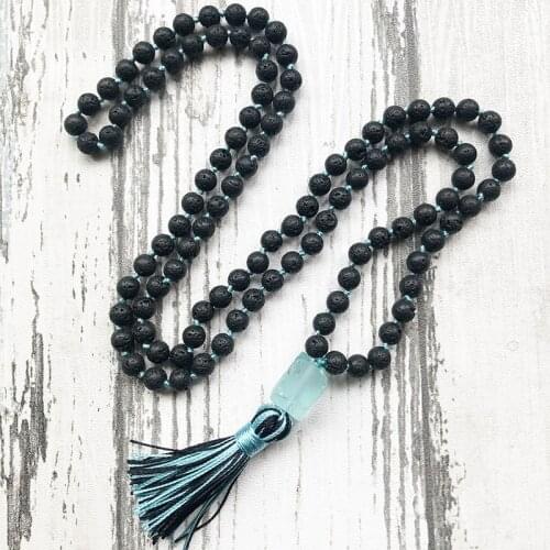 Raw Rough Q-uartz Pendant Mix Color Tassel Necklace For Unisex 8mm Lava Stone Knotted Boho Jewelry 108 Beads Mala Necklace Women