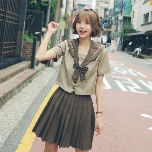 New Japanese School Uniform JK School Uniforms for Girls Tea Green Long Sleeves Pleated Skirt Suits Student Clothes